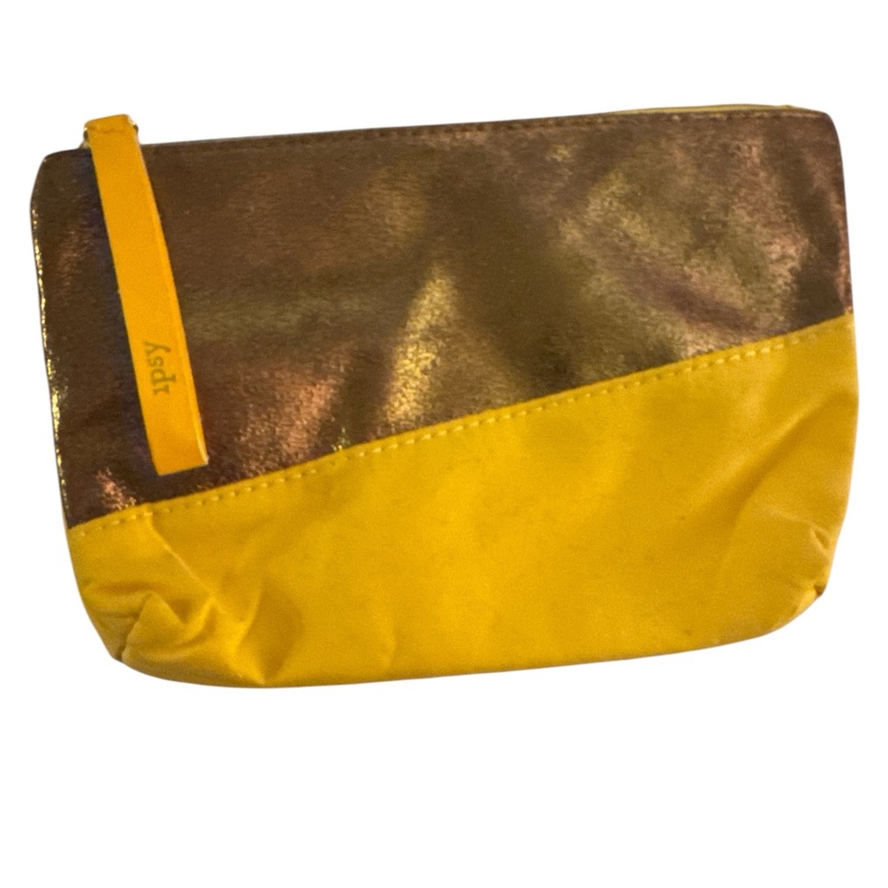 Ipsy Glam Bag Yellow and Copper Brown Metalic Women's Bag Makeup Pouch